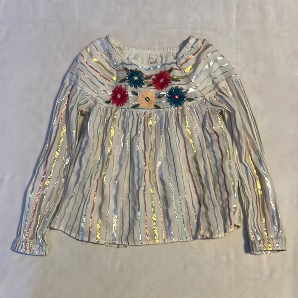 Peek White and Gold Blouse with Ruffled Cuffs